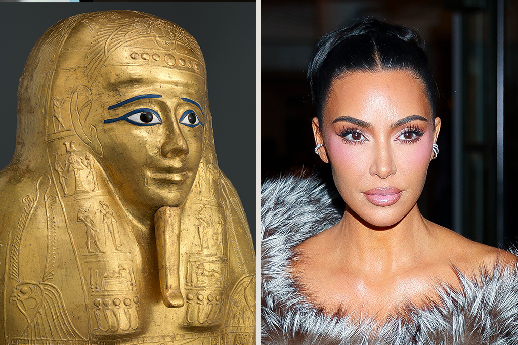 Fotografia da Kim Kardashian ao lado do sarcófago de Nedjemankh.