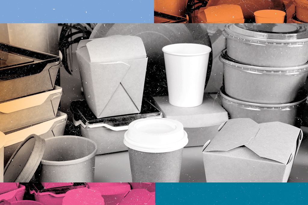 Imagem de diversas embalagens feitas de plástico, papel e isopor.