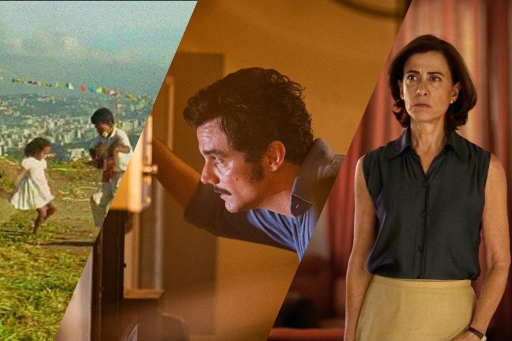 Montagem com cenas dos filmes Orfeu do Carnaval, O agente secreto e Ainda estou aqui.