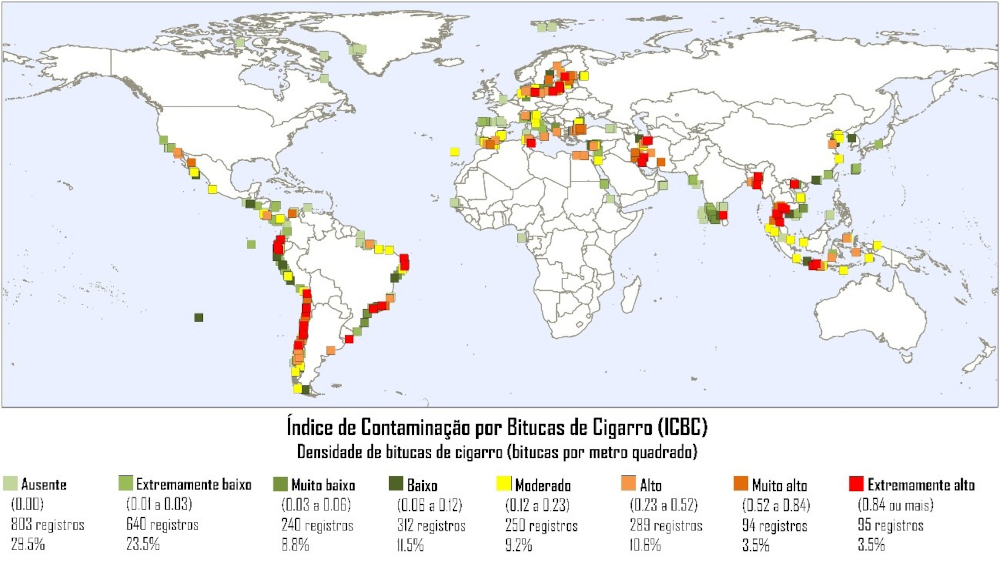 Status da contamina&ccedil;&atilde;o por bitucas em diferentes regi&otilde;es do planeta.