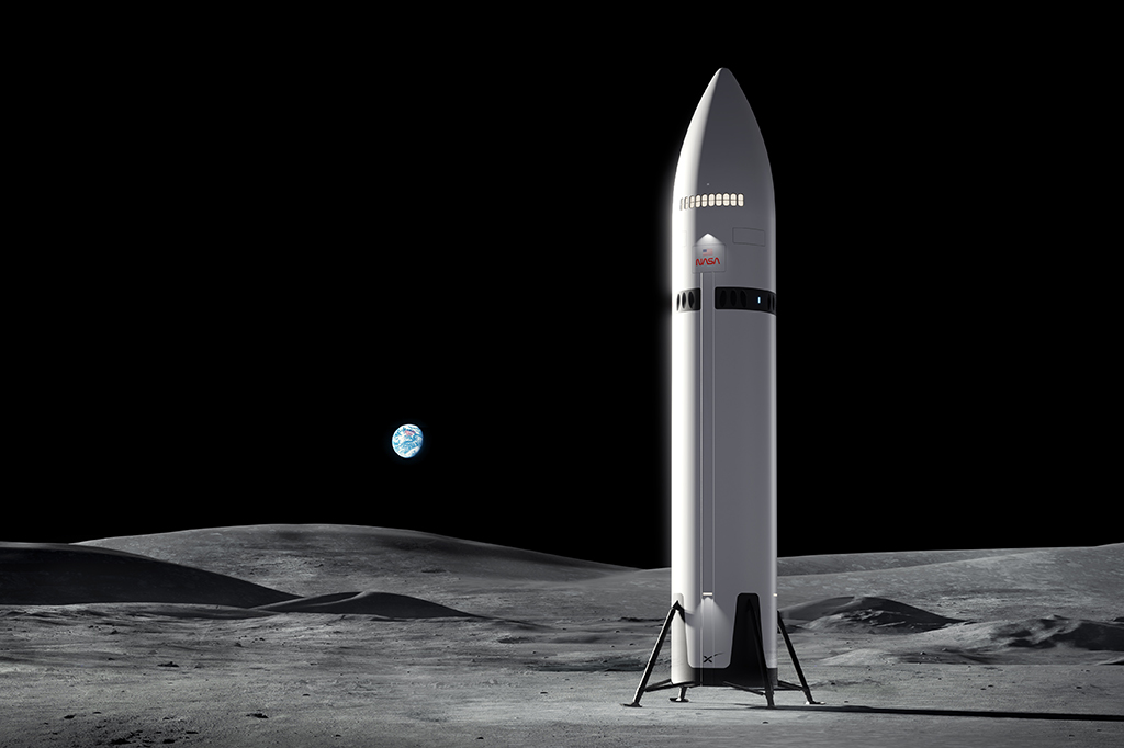 Ilustração do Sistema de Pouso Humano (HLS) Starship, da Space X, ainda em desenvolvimento