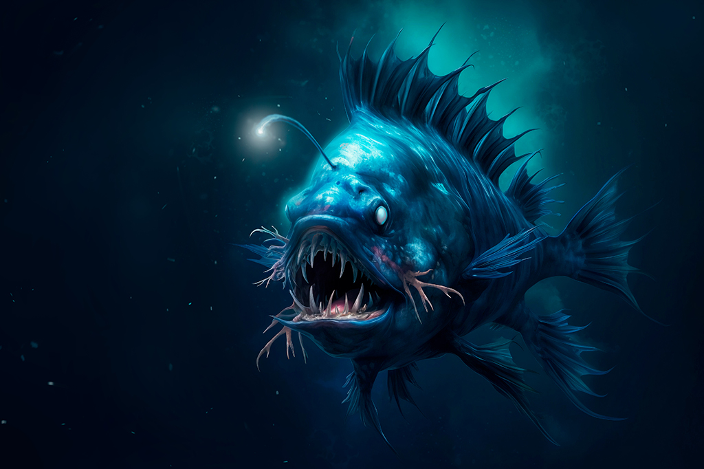 Ilustração de um anglerfish.