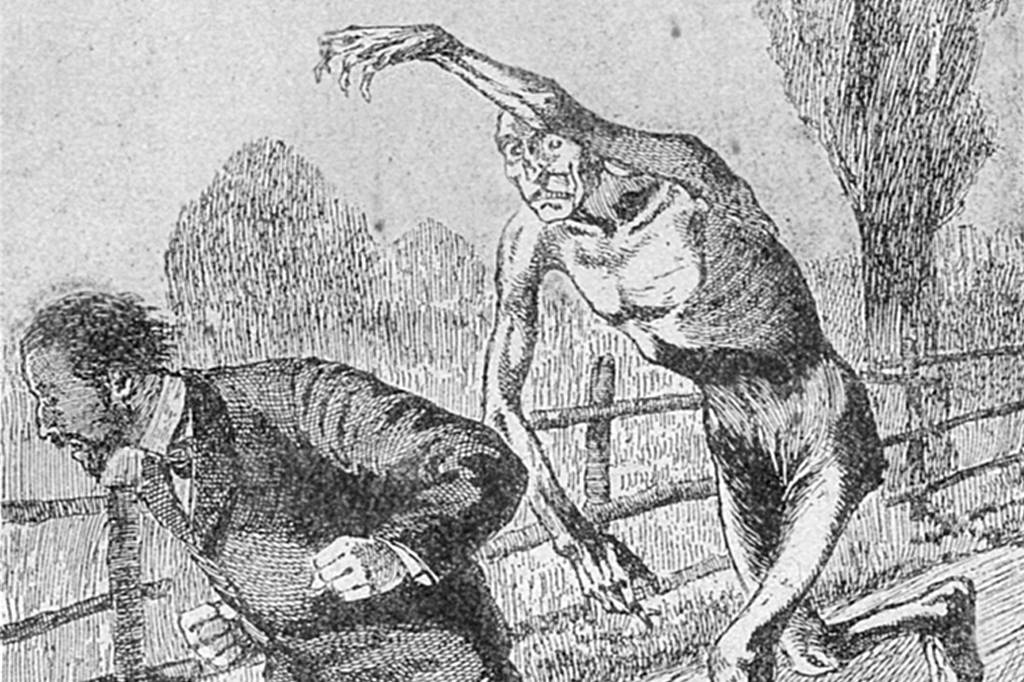 Imagem de uma m&uacute;mia correndo atr&aacute;s de um homem. Ilustra&ccedil;&atilde;o do livro de Arthur Conan Doyle publicado ma Harper's Monthly Magazine em setembro de 1892.